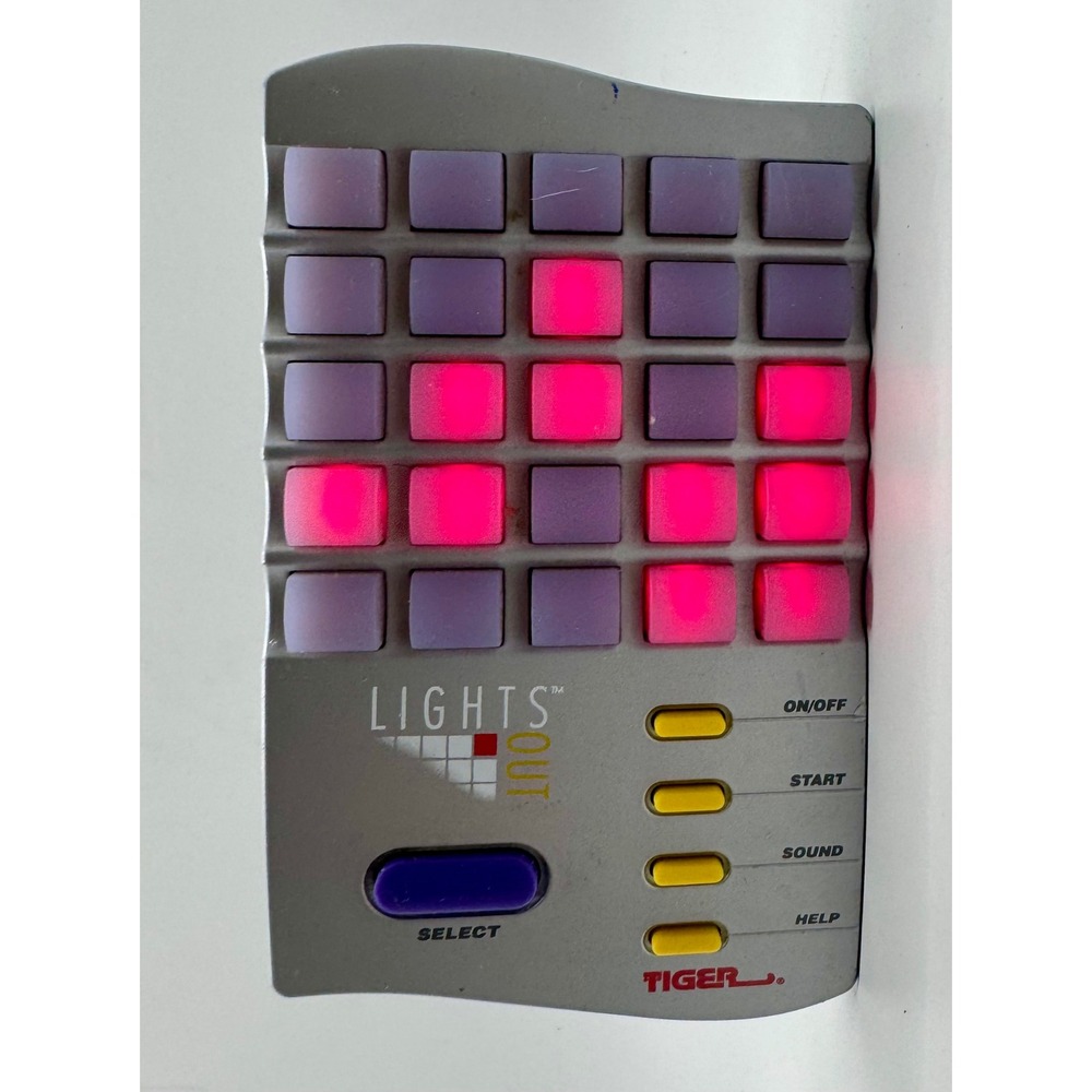 Tiger Electronics Lights Out Handheld Game 1995 Silver Purple Vintage Puzzle Toy - Picture 4 of 7